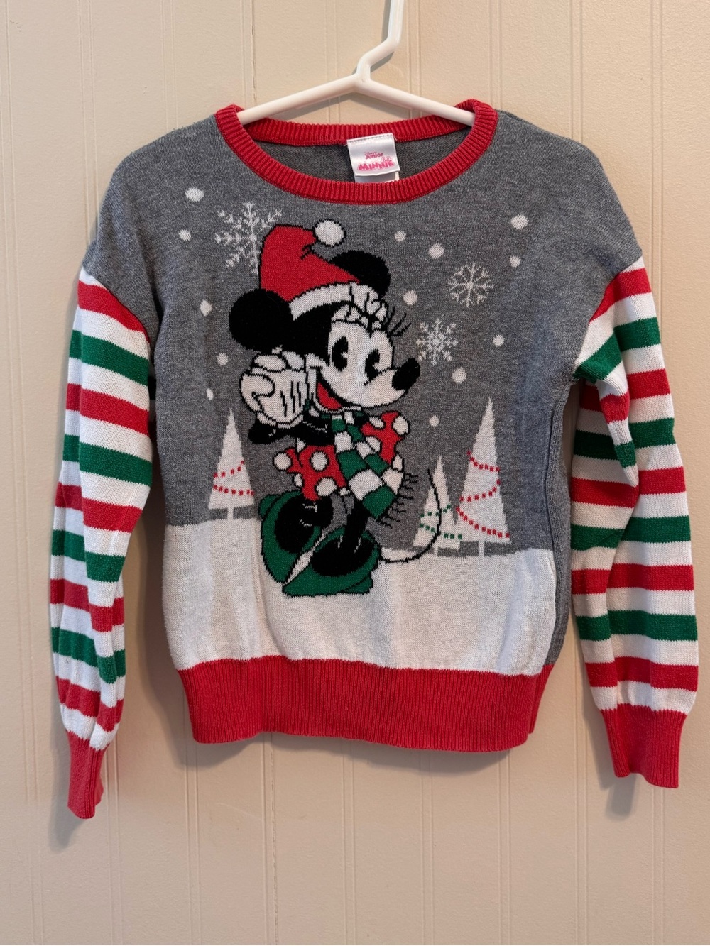 Disney Junior Minnie Mouse Holiday Sweater - Gray, Red, Green, White
